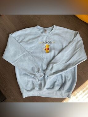 Gildan Light Blue Winnie the Pooh Embroidered Crewneckw